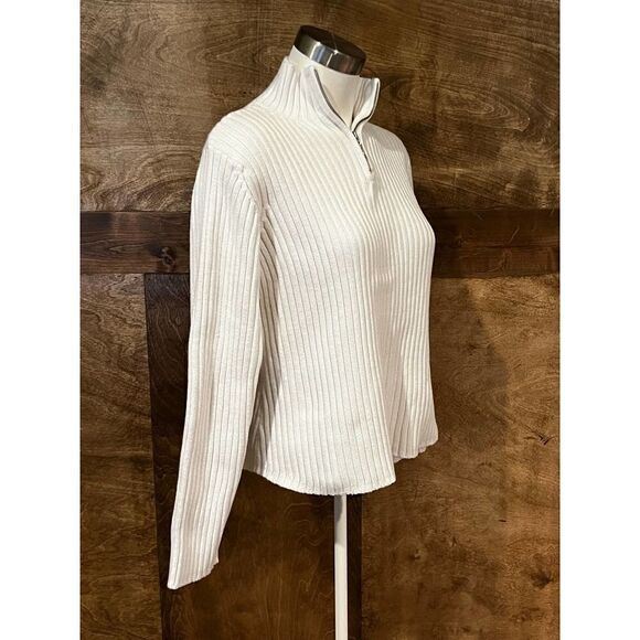 Ribbed Knit Quarter Zip Pullover Sweater Mock Neck Long Sleeve Top - Picture 2 of 10